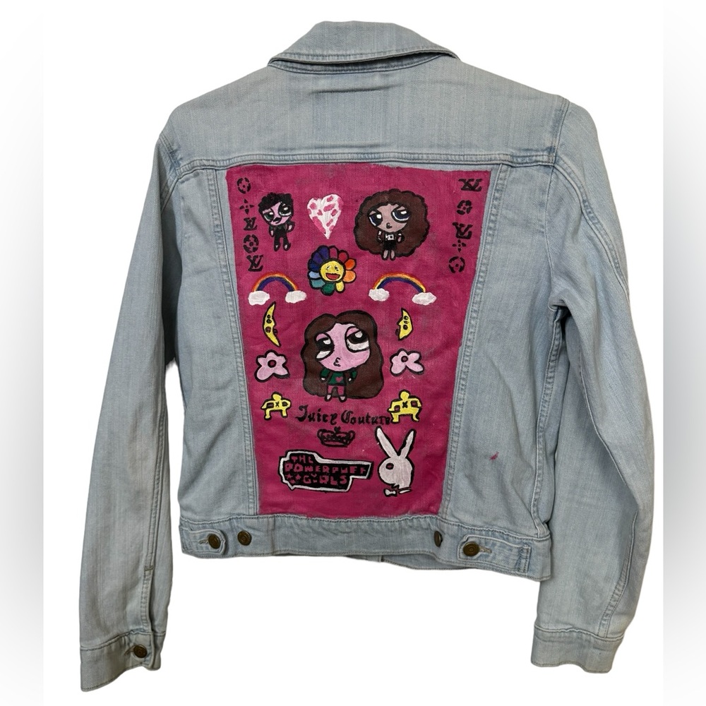 Custom Painted Art Levi’s Jean Jacket Powderpuff Girls Junior L Women’s S/M